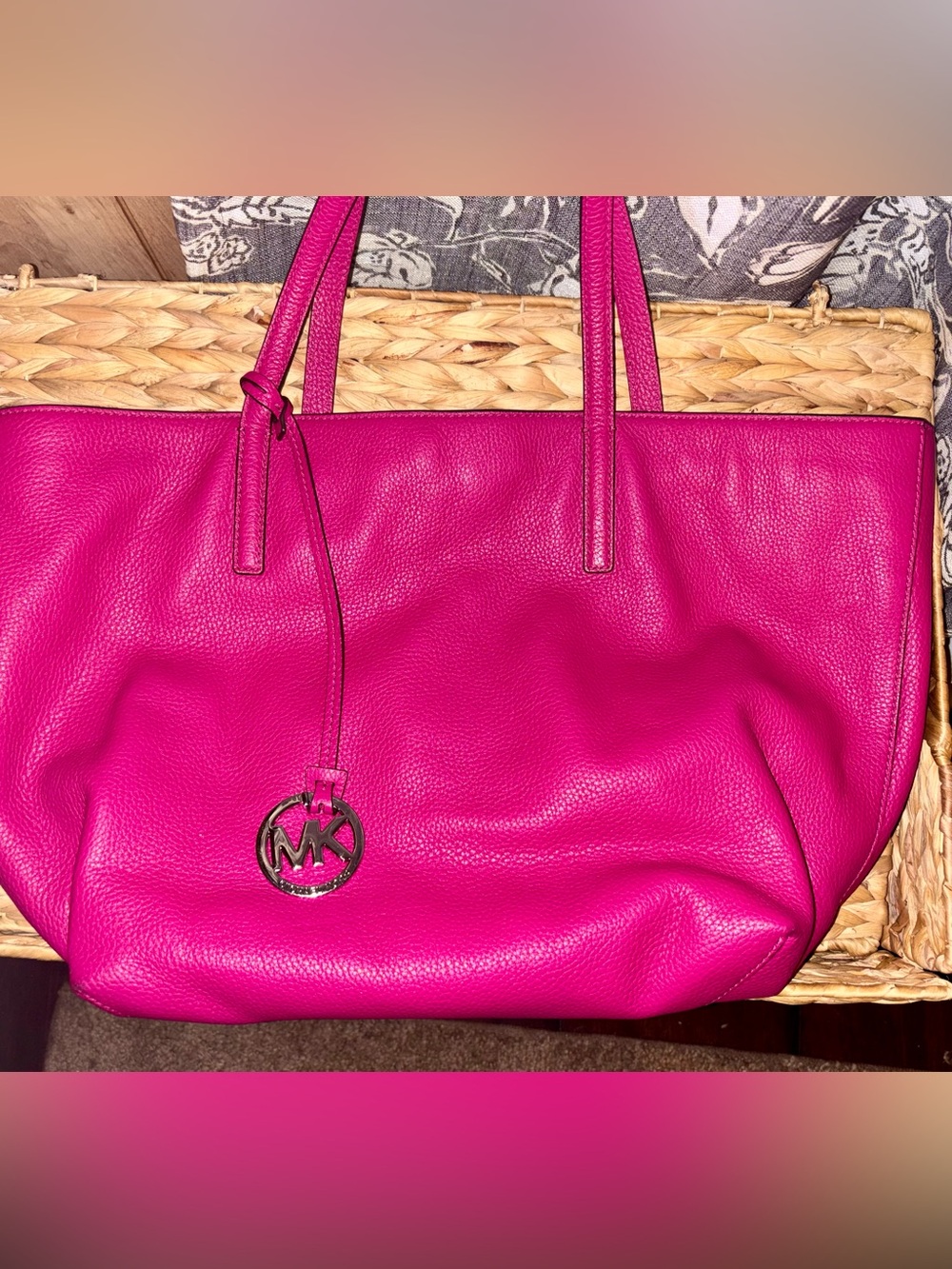 Michael Kors Hot Pink Leather Tote with MK Charm